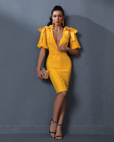 Puff-sleeve Cutout Bow Bandage Dress